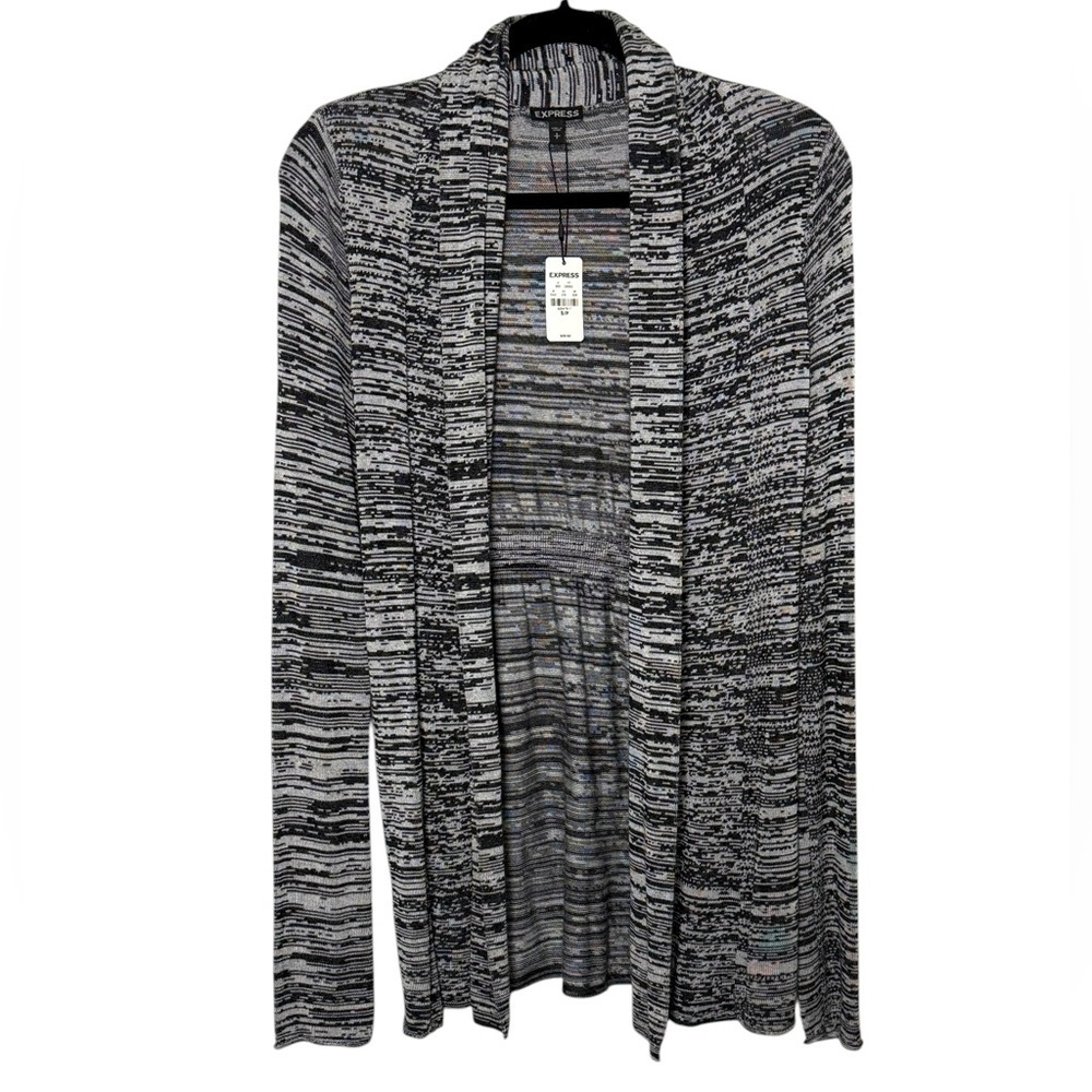 Express Cardigan Size Small Black Gray White Open Front Knit Marled NWT